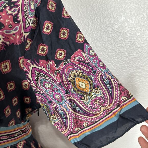 Eci New York Top Size 14 Y2K Silk Satin Tunic Tie Back Boho Indie Whimsigoth - Picture 8 of 14